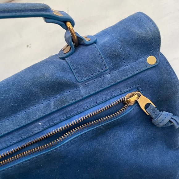 Proenza Schouler PS1 Blue Suede Satchel Bag Envelope Flap With Buckle - Picture 8 of 16